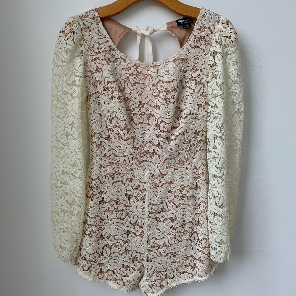 HOMMAGE cream lace romper. Size S